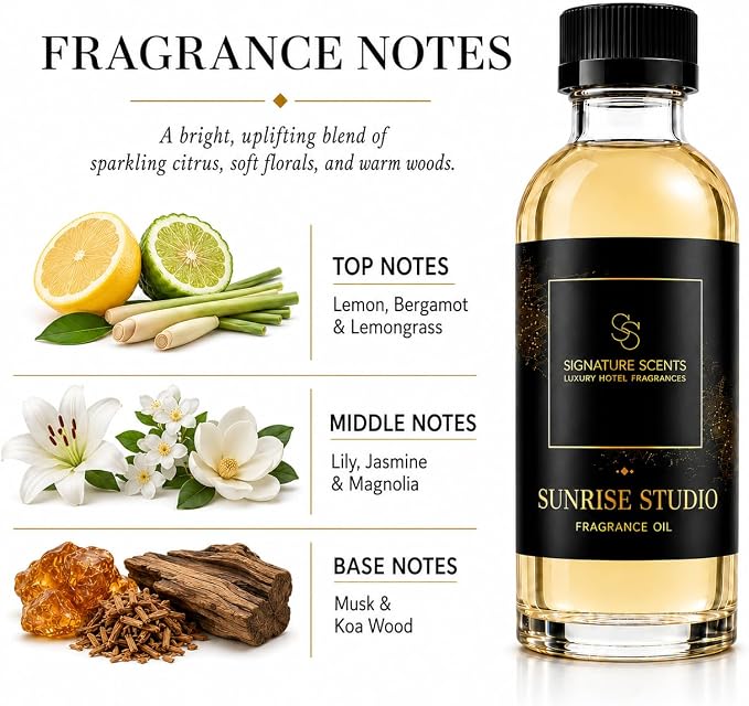 Luxury Hotel Diffuser Oil for Hotels and Homes - Aromatherapy Oils for use with an Essential Oil Diffuser at Home - Fragrance-Scent Diffuser Oil Blend (Sunrise Studio) 4.05fl oz (120ml)