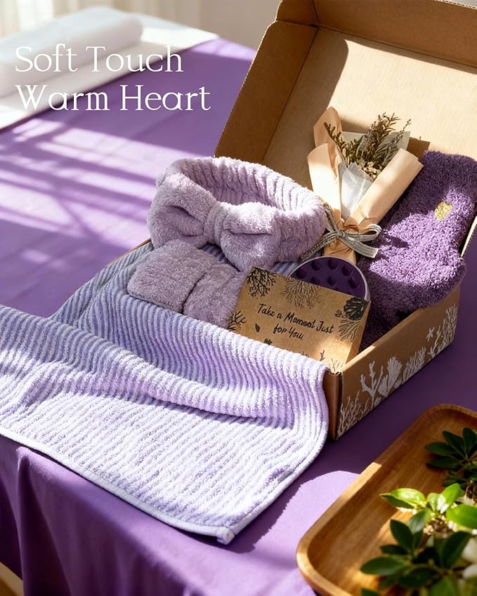 Lavender Spa Gift Baskets - Natural Pampering Spa Set, Self-Care Get Well Soon Thinking of You Basket,Thank You Gifts, Unique 11pcs Gift Set for Women Wife Mom Her Birthday