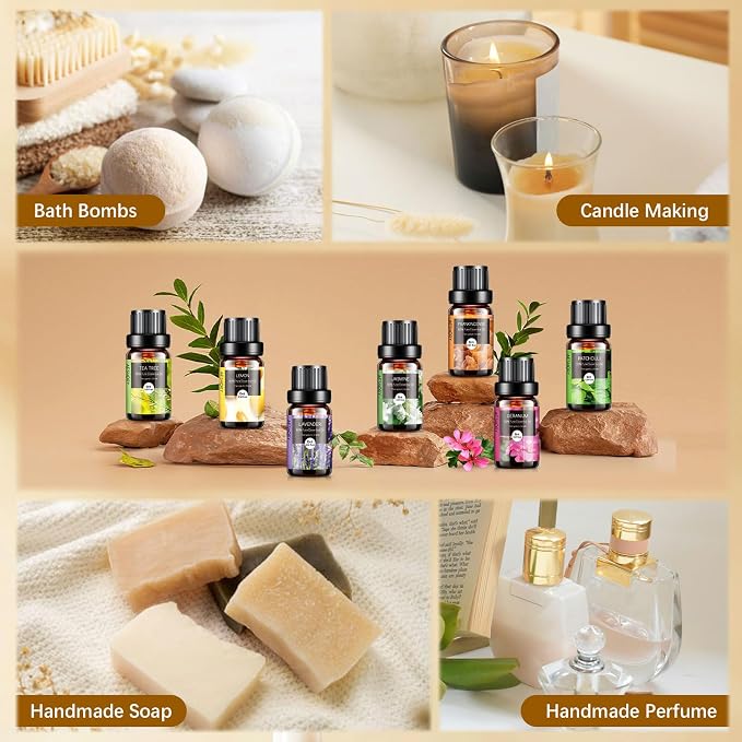 Natural Essential Oils Gift Set, 20 x 10ML Essential Oil for Diffuser, Humidifiers, Skin Care, Massage, Fragrance Oil for Candle & Soap Making, Lavender, Eucalyptus, Tea Tree More Aromatherapy Oil