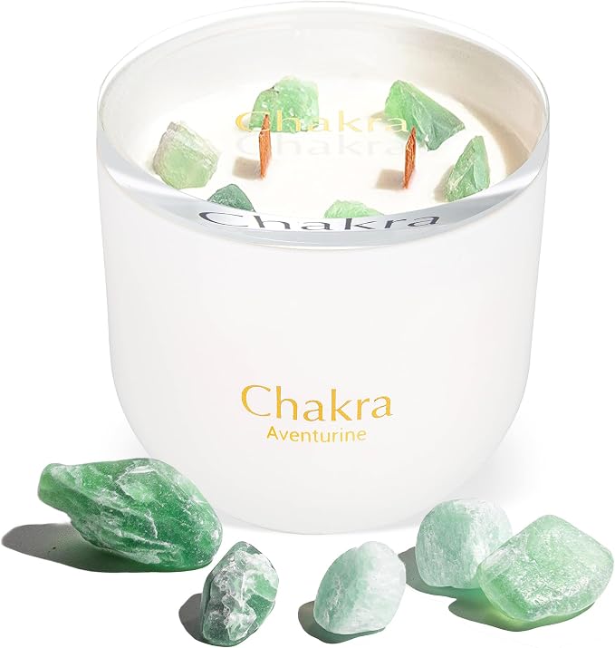 Hidden Label Healing Crystal Candle, Aventurine-Wealth Crystal Candle, Wood Wicks Scented Crackling Candles, Real Crystals Aromatherapy Candle Gifts for Women,Cute 12oz