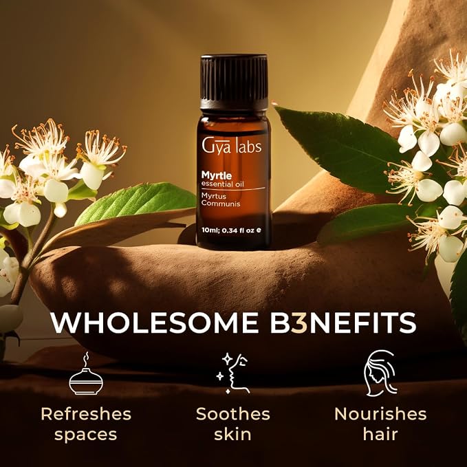 100% Pure Myrtle Essential Oil - 0.34 Fl Oz - Myrtle Oil for Hair, Skin, Diffuser, Aromatherapy & DIY Candle Making Scent