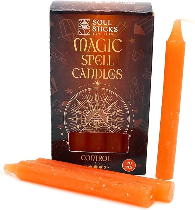 SOUL STICKS Control Magic Spell Chime Candles 20 Pack - Ideal for Altar, Rituals, Ceremonies, Meditation Orange Chime Candle for Witchcraft Supplies, Wiccan Supplies, Candles Clearance
