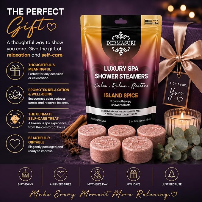 Shower Steamers Aromatherapy, Essential Oil Pods Infused for Relaxation, Shower Pods Aromatherapy - Calming, Stress Relief & Self Care Gifts for Women - Island Spice