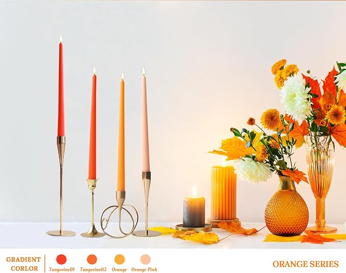 12 Inch Gradient Orange Taper Candles for Home Decoration, 8 Pack Long Candlesticks for Dinner Party Holiday Fall Halloween and Harvest