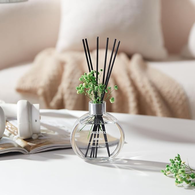 Flower Reed Diffuser Set 5.07oz Jasmine Scent Diffuser with Sticks Home Fragrance Reed Diffuser for Bathroom Shelf Decor