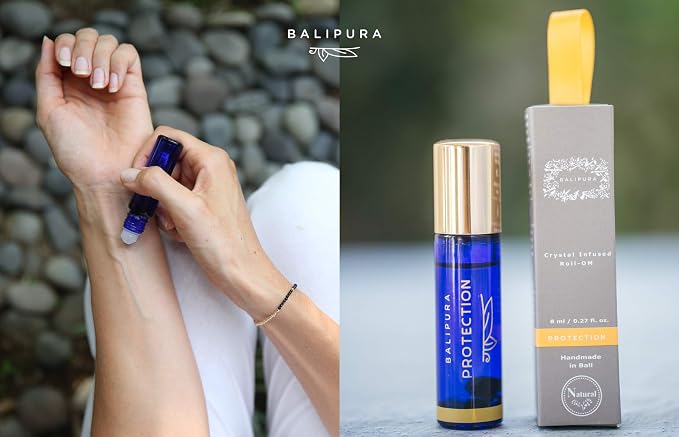 BALIPURA - Protection Roll On with Peppermint Essential Oil, Protection Healing Crystals - Clary Sage Oil Essential Oil - Essential Oils for Body