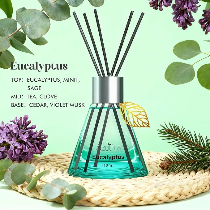 Azulfra Reed Diffuser Set, Eucalyptus Scented Diffuser for Home, Home Fragrance Scent Essential Oil Stick Diffuser for Room Shelf Decor, 3.4 oz