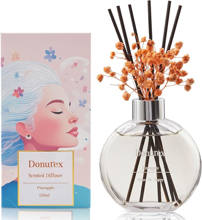 Flower Reed Diffuser Set 5.07oz Pineapple Scent Diffuser with Sticks Home Fragrance Reed Diffuser for Bathroom Shelf Decor