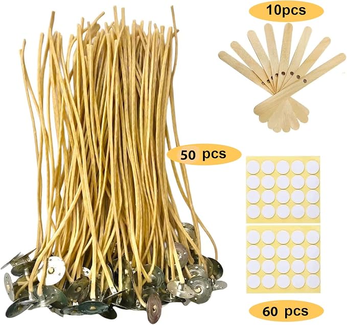 50 PCS 8 inch Hemp Candle Wicks kit, 2.5mm Beeswax Candle Wicks for DIY Bulk Natural Candle Wicks for Beeswax Candle Making Hemp Candle Wick for Butter Candle