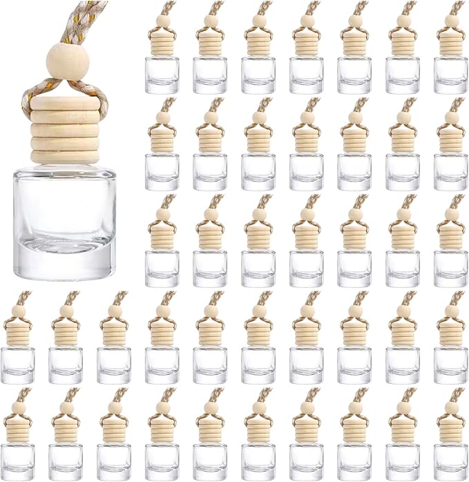 Hanging Car Air Freshener Diffuser, 100Pcs 8ml Empty Glass Essential Pendant Bottles, Automotive Oil Aromatherapy Fragrance Perfume Containers