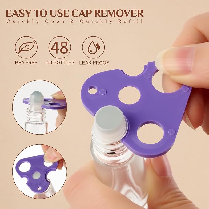 Hoa Kinh Roller Bottles for Essential Oils 10ml 48Pack Empty Clear Glass Perfume Roller Bottles with Frosted Glass Balls Refillable Roller Ball Applicator for Hair, Essential Oil