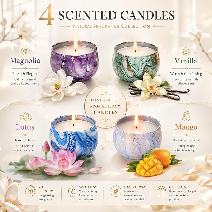 Bath Bombs Gift Set - 5 Large Fizzy Spa Bombs with 4 Scented Candles for Women - Moisturizing Bubble Bath with Essential Oils for Valentine's, Birthday Gifts