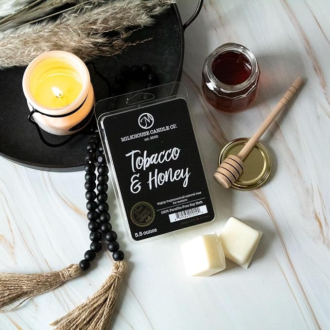 Milkhouse Candle Company Tobacco & Honey Soy Wax Melts - Cashmere & Honey | Amber | Sandalwood Scented - 5.5 oz, Hand-Poured, Premium Fragrance Oil, Made in the USA