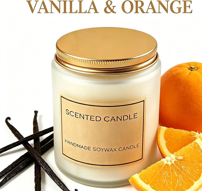 Vanilla & Orange Scented Candle, Vanilla Candle, Candles for Home Scented, Candles for Women, Natural Soy Wax, 7 OZ 40 Hours Burning