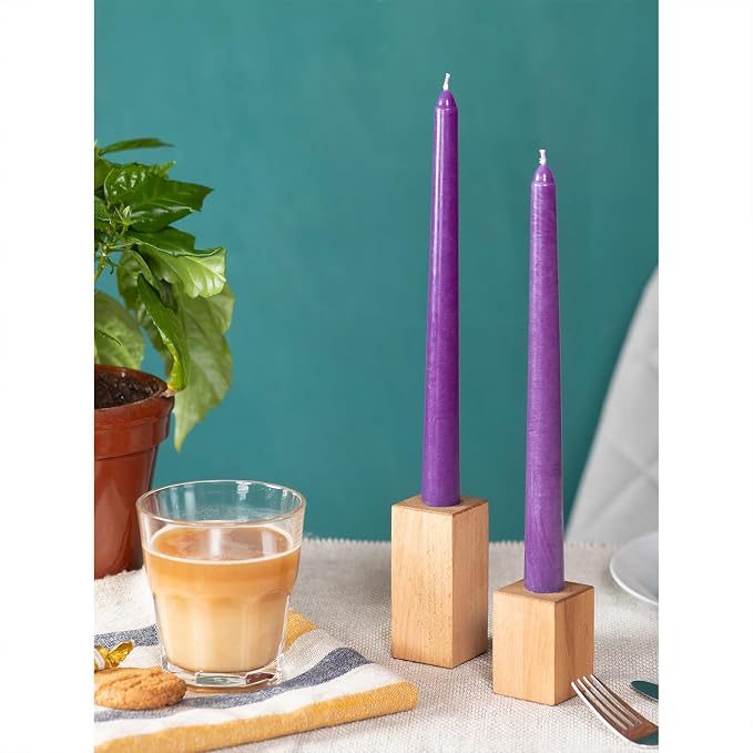 CANDWAX Purple 8 inch Taper Candles Pack of 4 - Unscented Smokeless Dripless Long Burning Tapered Candlesticks - Perfect as Christmas Candle Sticks for Home Decor - Purple Taper Candles