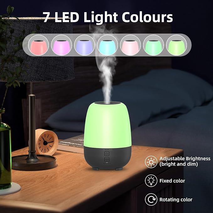 SPLITSKY 150ML Rechargeable Battery Powered Essential Oil Diffuser, 7-Hour Run time, 7-Color LED Lights, Cordless Portable Aromatherapy Diffuser for Home, Office, Travel (Black)