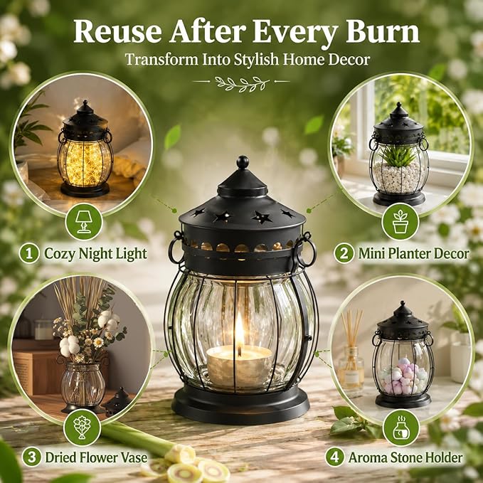Citronella Candles Outdoor, 2 Pack 6oz Lemongrass Scented Soy Wax Candles with Vintage Metal Lantern Holder, Outdoor Candle for Patio Garden Camping Decor, Yellow Green Gift Set for Women