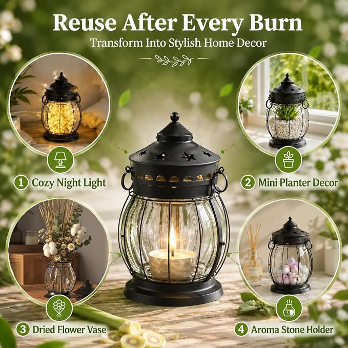 Citronella Candles Outdoor, 2 x 6oz Scented Candles with Vintage Metal Lantern Holder, Natural Citronella Soy Wax Candles, Lemongrass Candles for Patio, Garden, and Camping - Gifts for Women