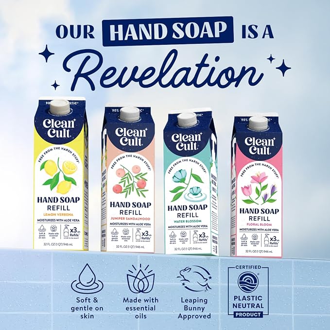 Cleancult Liquid Hand Soap Refill - Floral Bloom- Moisturizes Dry & Sensitive Skin - Made with Aloe Vera & Essential Oils - Eco Friendly - Paper-Based Packaging - 32 oz/3 Pack