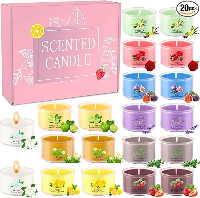 20 Pack Scented Candles, 1.6oz Mini Jar Holiday Gift Set with 10 Fragrances & Colors, Natural Soy Wax Aromatherapy Candles for Mother's Day, Home, Party Decor, Candle Gifts for Women, Her, Mom