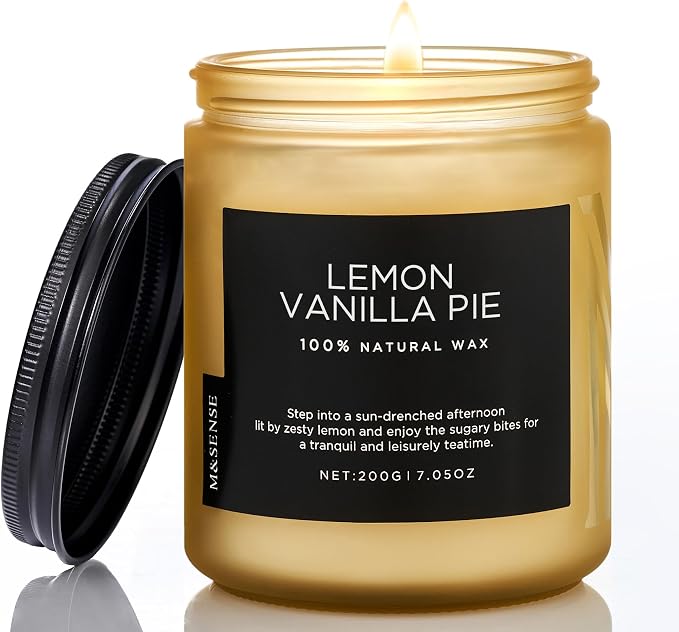 M&SENSE Lemon Vanilla Scented Candles for Home, 7.05oz Natural Soy Wax, 50 Hours Non Toxic Clean Burning, Citrus Smelling Gifts for Relaxation Stress Relief, Home Candle for Women Men
