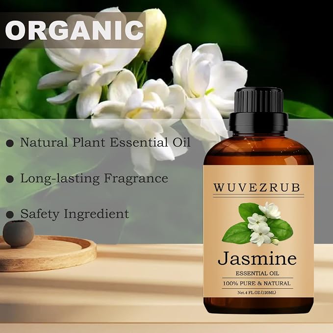Jasmine Essential Oil -, Pure & Natural, 120ML / 4 Fl Oz for Aromatherapy Diffuser
