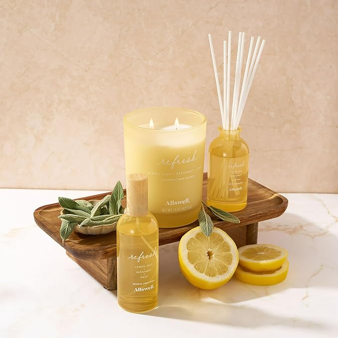 Scented Reeds Diffuser 3 fl oz (90mL) with 8 Synthetic Reeds (Refresh (Lemon Zest + Bergamot + Sage))