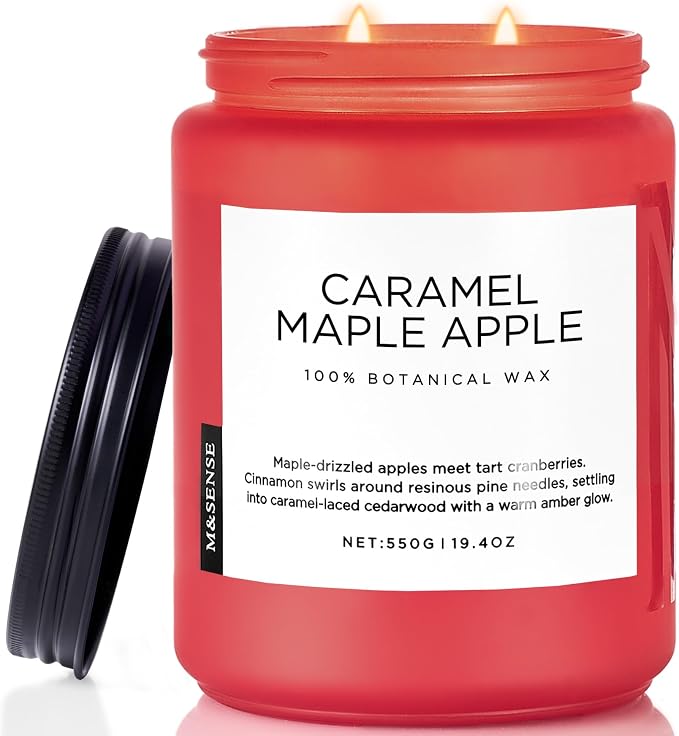 M&SENSE Caramel Apple Pie Candles for Home Scented, Natural Soy Wax 19.4oz Long Lasting 110 Hours Clean Non Toxic Large 2 Wick Candle Gifts for Easter Birthday Housewarming Gifts