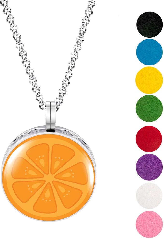 Wild Essentials Orange Slice Necklace Essential Oil Diffuser Kit, Lavender, Lemongrass, Peppermint, Orange Oils, 8 Refill Pads, Calming Aromatherapy Gift Set, Customizable, Perfume