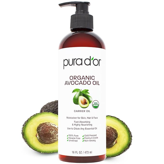 PURA D'OR ORGANIC Avocado Oil (16 Oz) 100% Pure & Natural USDA Certified Cold Pressed