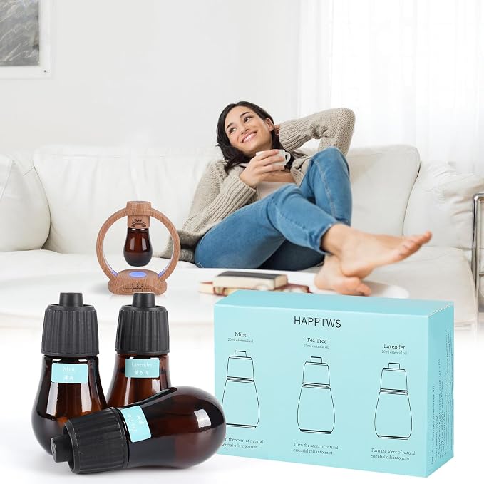 HAPPTWS 3-Pack Essential Oil Kit - Diffuser Oil Use to HAPPTWS Waterless Diffuser Mint/Tea Tree/Lavender
