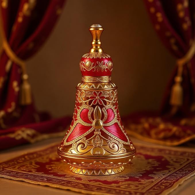 Arabic Patterns Scent Bottle, Middle Eastern Alloys Stylish Perfume Bottle, Small Sized Portable Container for Home Travel Carrying