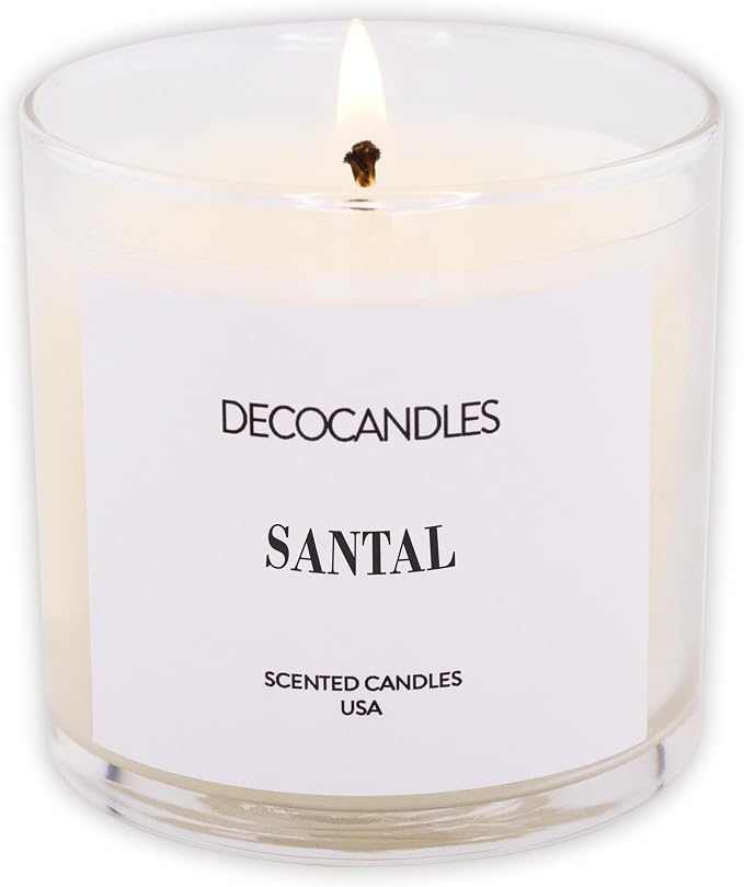 DECOCANDLES Santal Home Fragrance Candle, 6 Oz Soy Wax Blend Scented Candle, Long Burn Time