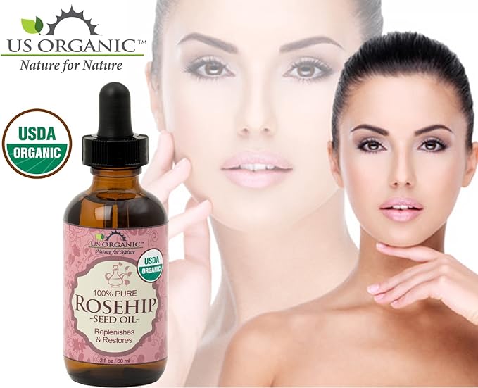 US Organic Rosehip Seed Oil, USDA Certified Organic, Cold Pressed, Virgin Organic, Amber Glass Bottle and Glass Eyedropper for Easy Application - 2 oz (56 ml)