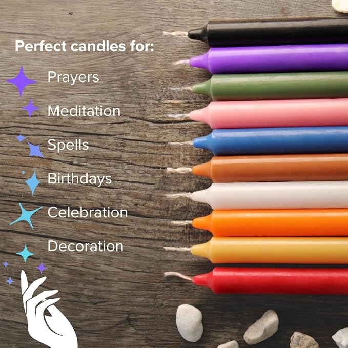 Simply Soson 5 inch Ritual Taper Candles Bulk, Mini Taper Candles - 24 Assorted Chime Spell Candles - Small Taper Candle Stick, Use as Witchcraft Supplies, Altar Candle, Unscented Prayer Candle