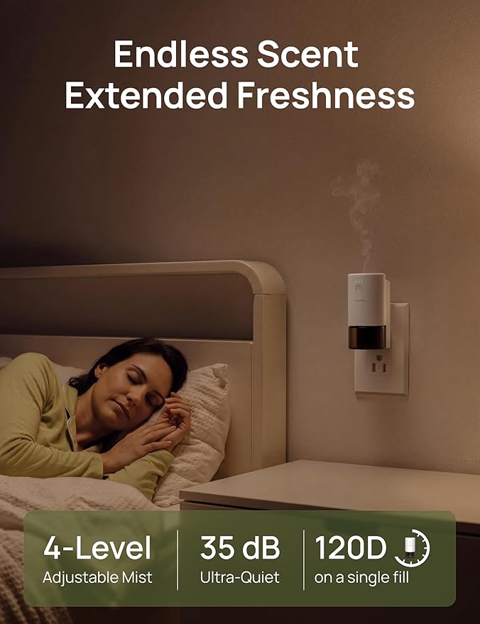 Plug-in Air Freshener for Home, Waterless Essential Oil Diffuser for Bedroom and Bathroom, Non-Toxic Formula for Pets and Nursery, 120 Days Runtime, Refillable Citrus Grove Essence(Peach Or