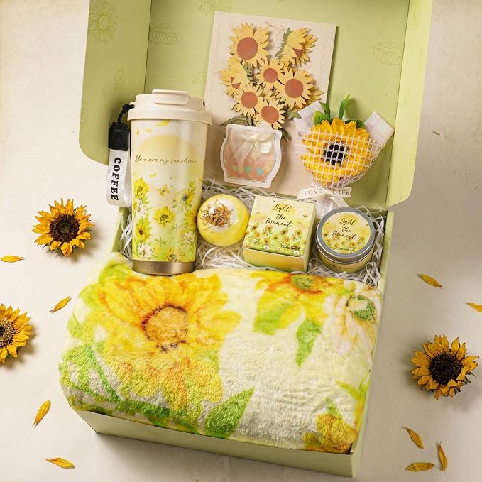 Get Well Gifts for Women Sunflower Gift Basket Get Well Soon Care Package, Self Care Spa Gift Set Recovery After Surgery Teacher Appreciation Birthday Thinking of You for Mom Sister Friend