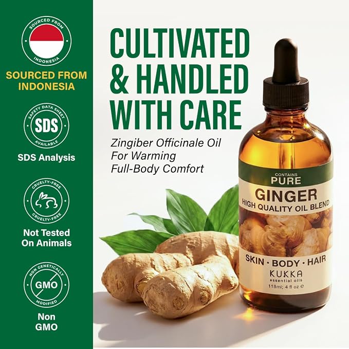 100% Pure Ginger Oil - 4 Fl Oz Ginger Essential Oil for Hair, Skin, Diffuser, Aromatherapy & DIY Soap Making Scent