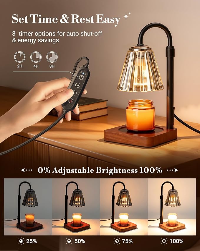 Marycele Black Candle Warmer Lamp with Timer Dimmer Adjustable Height, Birthday Gifts for Women Mom Sister Her, Office Room Home Decor, Vintage Wax Warmer House Warming Gifts