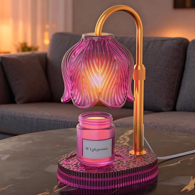 Candle Warmer Lamp with Adjustable Height - Flameless 4-Level Dimmable Wax Warmer, Timer Function & Stylish Design in Multiple Colors (Pink)