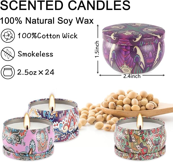 Howemon 24 Pack Scented Candles Set for Home, Relaxing Stress Relief, Aromatherapy - Natural Soy Wax and Fragrance - Gifts for Women, Mom, Best Friend, Wife, Birthday