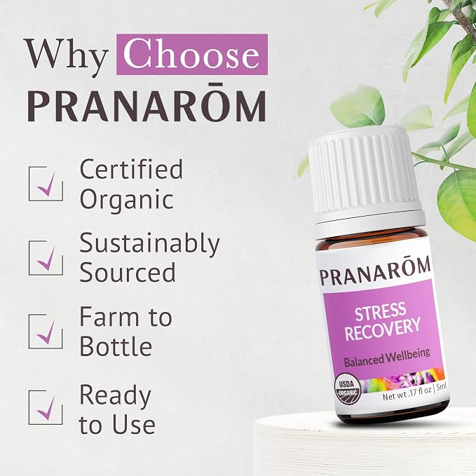 Pranarom - Stress Recovery Essential Oil Blend (5ml) - Lavender, Bergamot, Clary Sage, and Rose Geranium - 100% Pure Essential Oil for Diffusing and Wellness | USDA and ECOCERT Certified Organic