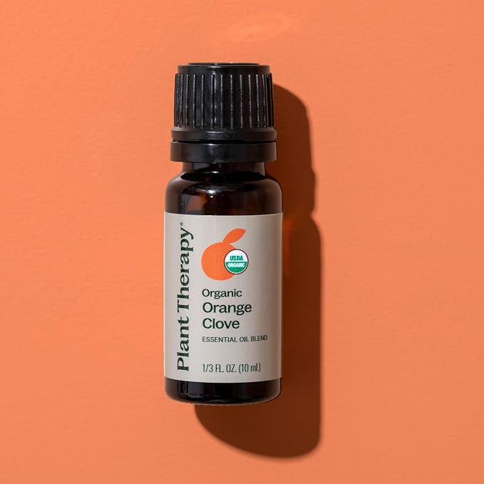 Plant Therapy Organic Orange Clove Essential Oil Blend for Diffuser 10 mL (1/3 oz) Naturally Energizing, Naturally Freshens the Air with Citrus & Spice Great Addition to DIY Household Cleaners