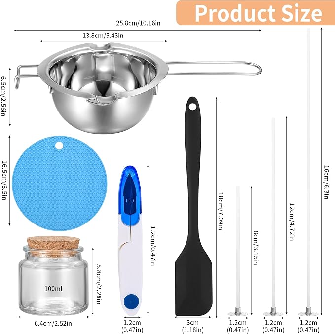 NPFVKSA Candle Making Kit, 120 Candle Wicks, 480ml Wax Melting Pot, 120 Wick Stickers,3 Candle Jars,2Candle Wick Holders,Candle Making Kit for Adults