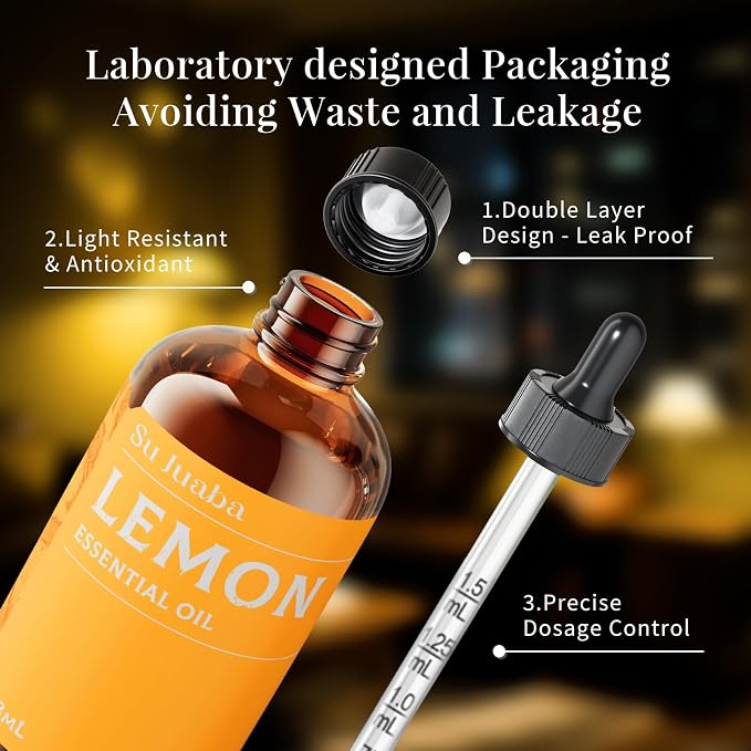 SU JUABA Lemon Essential Oil 4 Fl Oz,=for Cleaning, Diffuser, Skin Care, Aromatherapy- 118ML