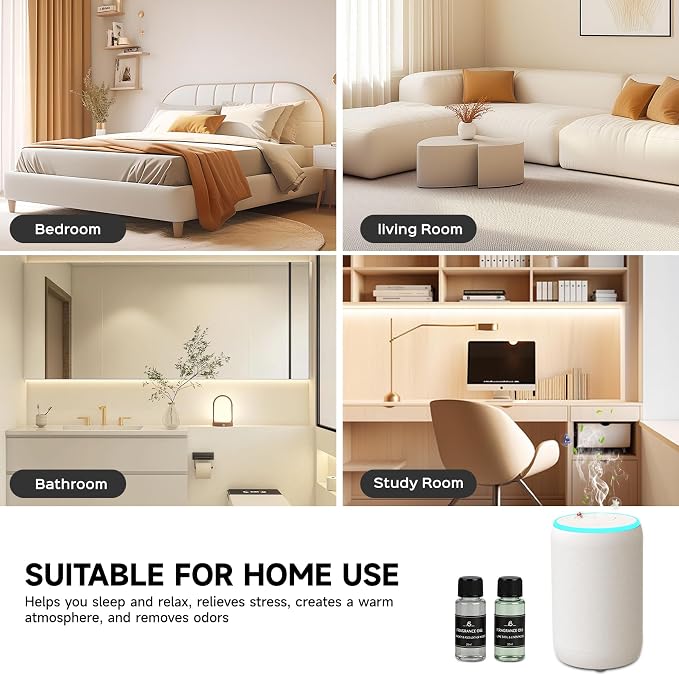 Portable Waterless Essential Oil Diffuser Starter Kit with 7 Lights for Home Car and Office, Compact Scent Diffusers Includes 2 x 20mL Hotel Scent Oils, A Gift Idea for Parents and Friends