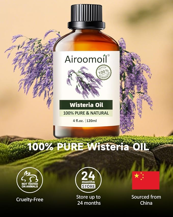 Wisteria Essential Oil 4 fl oz, 100% Pure Floral Oil for Diffusers and Home Use, Light Sweet Green Floral Aroma for Candle and Soap Making, DIY Projects, Massage Dilution, Natural Scent