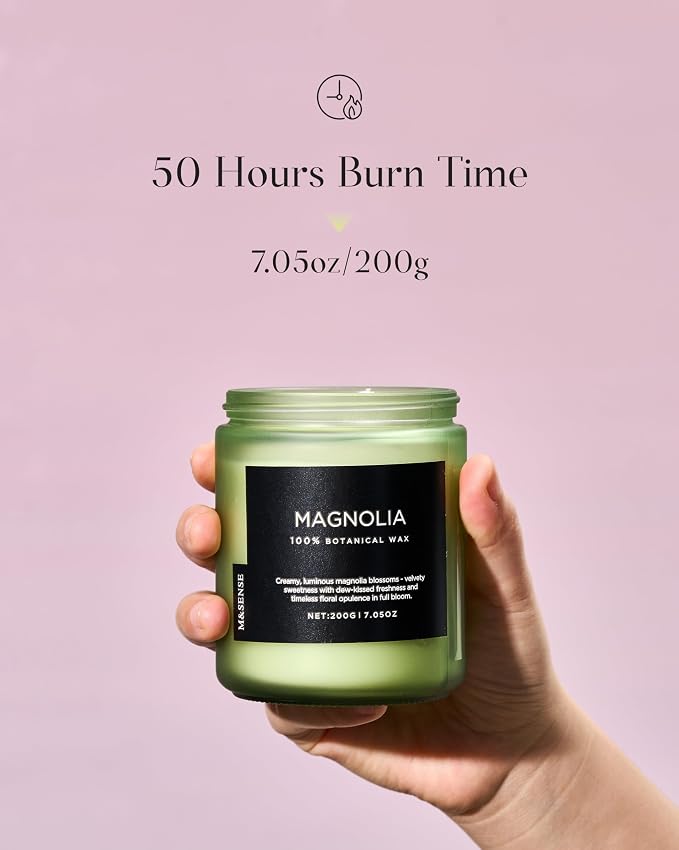 M&SENSE Magnolia Jasmine Scented Candle, 7.05oz 50 Hours Long Lasting Clean Non Toxic All Natural Soy Wax Candle for Relaxing & Stress Relief, Spring Fragrance Gifts for Home Decor