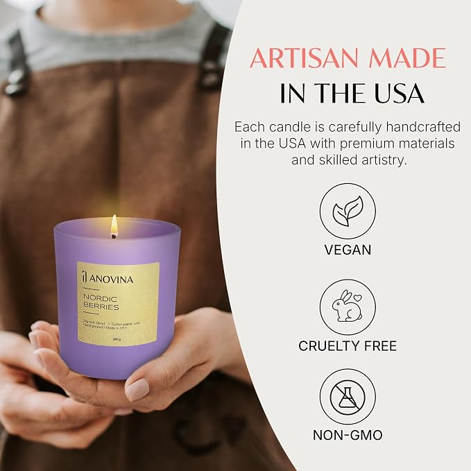 Anovina Nordic Berries Scented Candle — Fruity Berry & Sweet Musk Soy Blend | Long Lasting Jar Candle for Home | Nordic Gifts & Berry Scented Candles | Hand Poured in USA