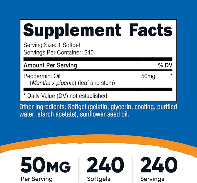 Nutricost Peppermint Oil Softgels (240 SFG) (50 MG) - Gluten Free, Third Party Tested and GMO Free